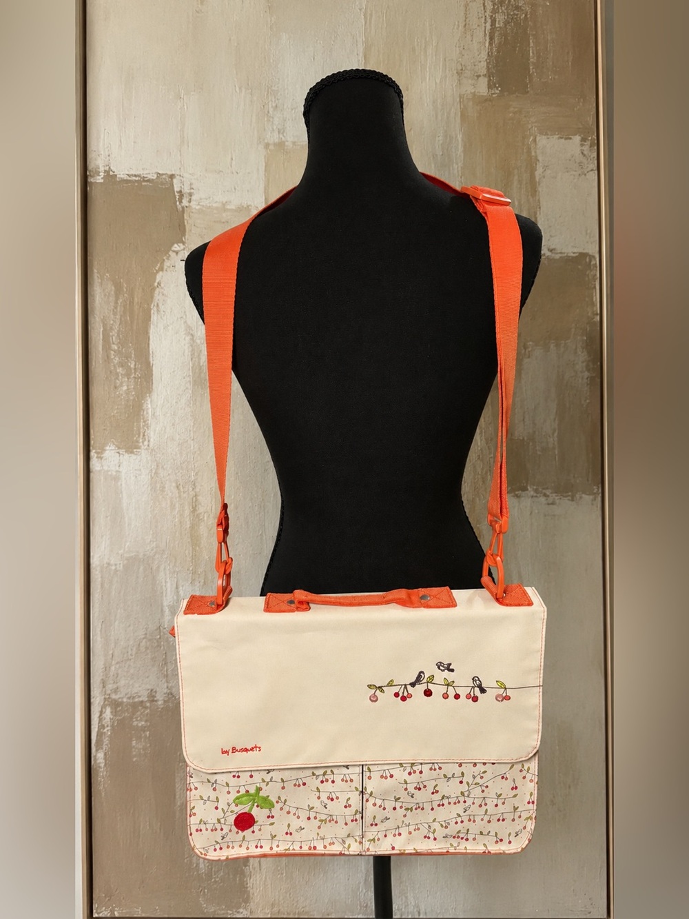 Busquets by Busquets Messenger Bag Cherry Bird Cottagecore Kawaii Y2K Orange - Picture 1 of 11